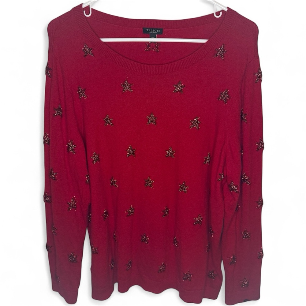 Talbots Red Star Tinsel Sweater Women Plus Petite 2XL Petite